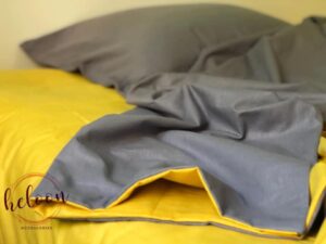 Satin bedding set yellow and gray