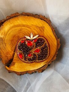 Pomegranate brooch / Handmade jewelry / Art Glass Brooch / Hand embroidered brooch pomegranate / Fruit Pomegranate pin / gift for her