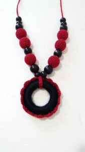 Accessories, necklace, crochet necklace, handmade necklace in red & black