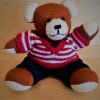 Berd Bear large, red striped sweater and jeans pants, brown