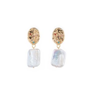 GOLD PLATED EARRINGS WITH NATURAL FRESHWATER PEARLS AND ZIRCON