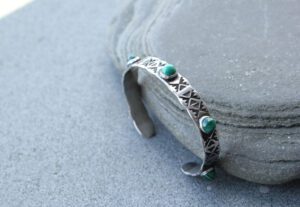 Sterling silver hand stamped thick bangle cuff bracelet with green malachite, armenian, ethnic, silversmith, layered boho, graduation gift