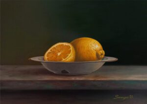 Lemons (23x43cm, oil on panel) (2021)