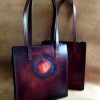 Personalized Leather Tote Bag with Carved Pomegranate