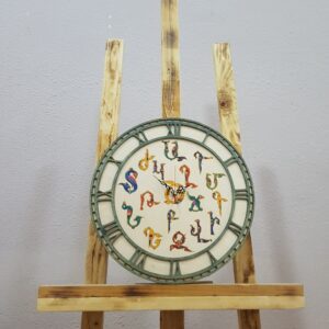 Armenian Alphabet Clock with Traditional Hand Painted Bird Letters (Trchnadar)
