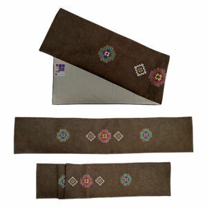 A Brown Table Runner Embroidered With Armenian Ornaments