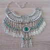 Silver Plated Drop Coin Anahit Necklace, Armenian Necklace, Armenian Necklace with Chrysolite Stones