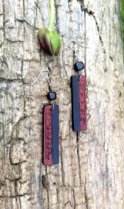 Leather Dangle Earrings with Agate Imitation Gemstone