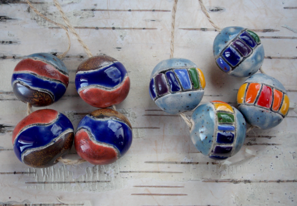 Set of 4 glazed handmade ceramic beads for making jewelry (0016)