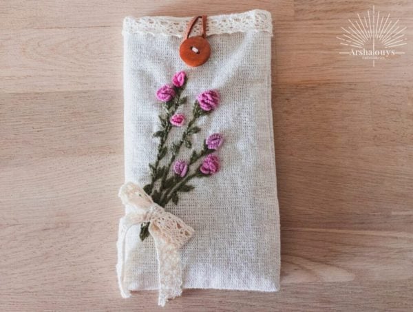 Flower Embroidered Mini Pouch