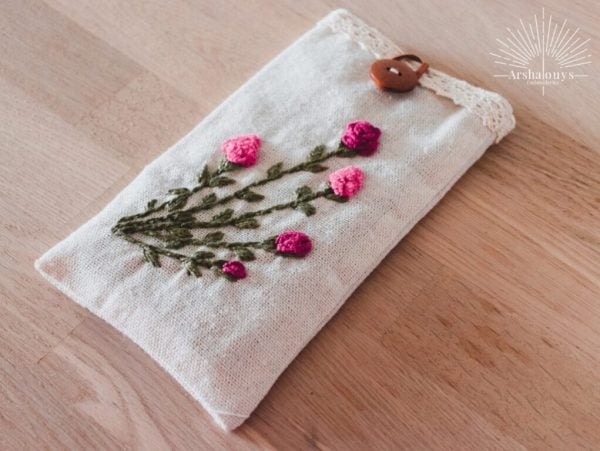 Flower Embroidered Mini Pouch