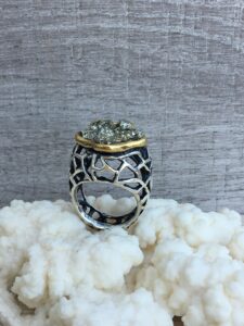 Raw pyrite ring for women, Sterling silver ring with natural stone pyrite, gift for mother made in Armenia
