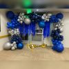 silver and navy ballon set up