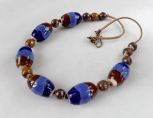 Handmade ceramic beads necklace “Blue and brown”