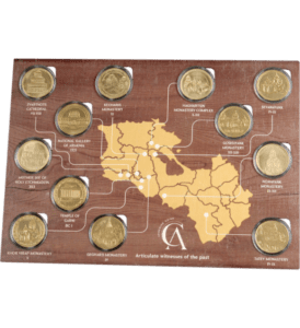 Souvenir medals and brown map collection