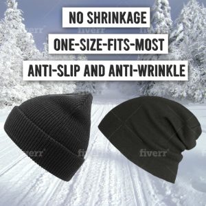 2-Pack Set of Black Knitted Hat and Beanie – Unisex, One-Size-fits-Most