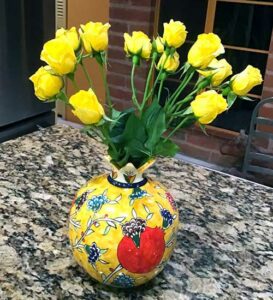 Yellow ceramic pomegranate vase