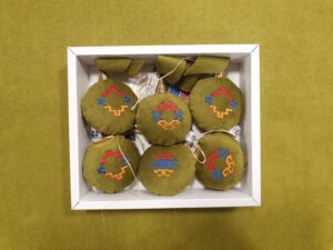 A collection box of embroidered souvenirs with Armenian ornaments (6 pieces)