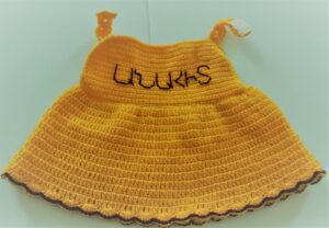 Berd Bears, crocheted dress/ yellow with the name