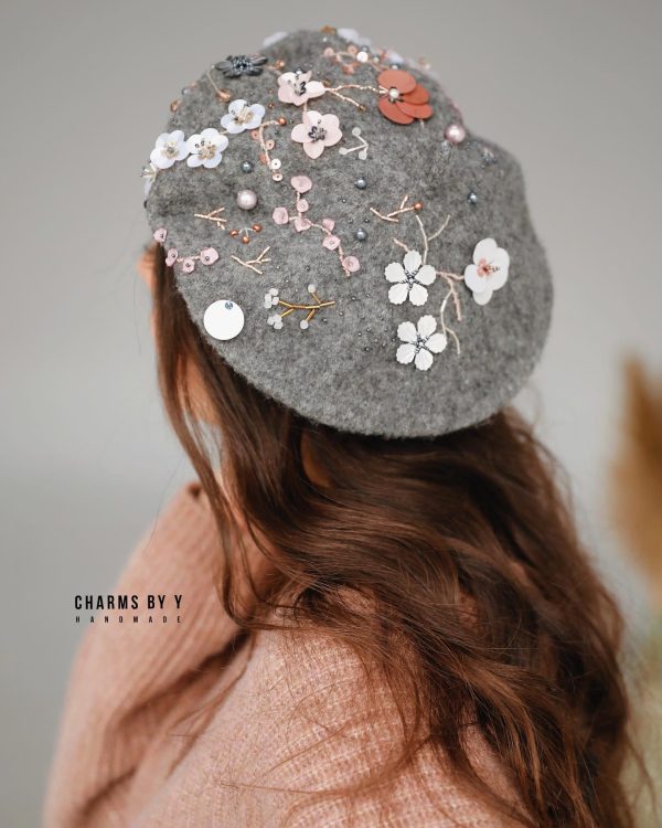 embroidered handmade floral beret