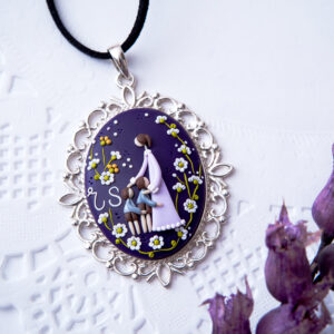 Necklace Lilac “Mother and Sons” (Silver Frame)