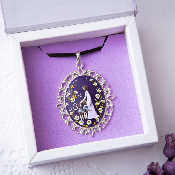 "Mother And Sons'' Silver Lilac Necklace