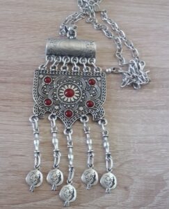 Silver Plated Sun Drop Coin Pomegranate Necklace, Armenian Necklace, Sun Armenian Necklace with Pomegranate Stone