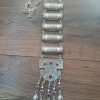 Silver Plated Pomegranate Half Cylinder Long Ethnic Statement Necklace, Armenian Statement Necklace with Pomegranate Stones