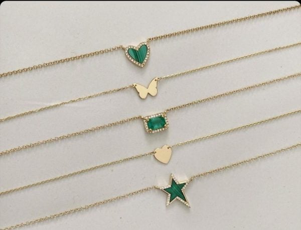 SPECIAL MINIMALIST NECKLACES WITH MALACHITE STONE& GREEN SPINEL AND ENAMEL