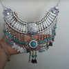 Silver Plated Drop Coin Anahit Necklace, Armenian Necklace, Armenian Necklace with Turquoise Stones