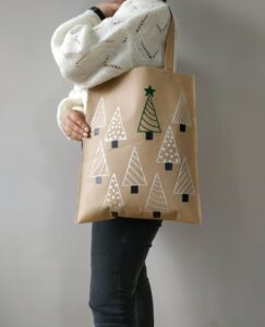 Recycled bag with hand-drawn Christmas trees