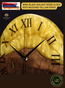 WWA Armenian Black Walnut Wood Wall Clock with Epoxyx