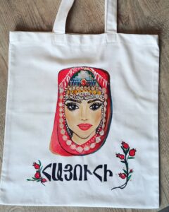 Eco bag with hand painted armenian woman
