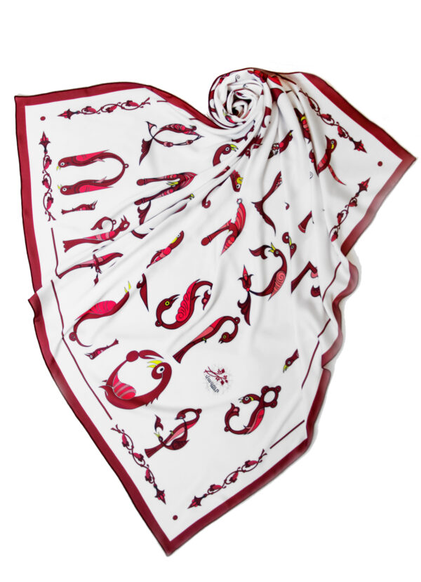 Masoor Armenian Letters Scarf - White / Wine Color