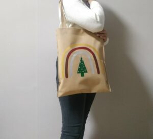 Recycled bag with hand-drawn Christmas tree