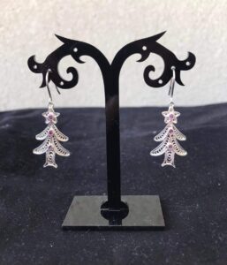Silver Filigree Handmade Amethyst Christmas Tree Earrings 012