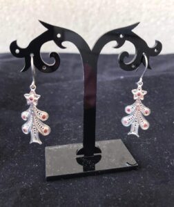 Silver Filigree Handmade Grenade Christmas Tree Earrings 013