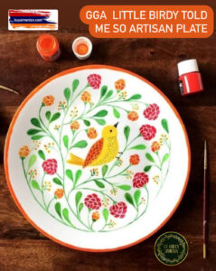 GGA Little Birdy Told Me So Artisan Decorative Display Plate Ceramics Hand Painted