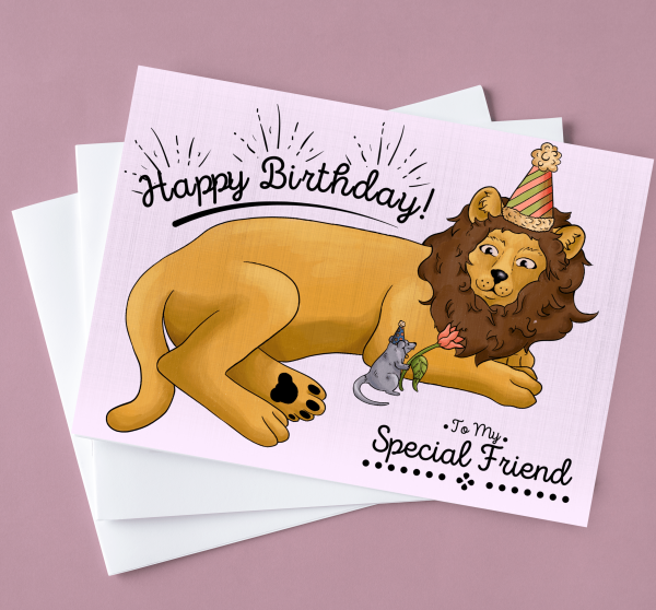 Lion Birthday Card Armenian and English Language