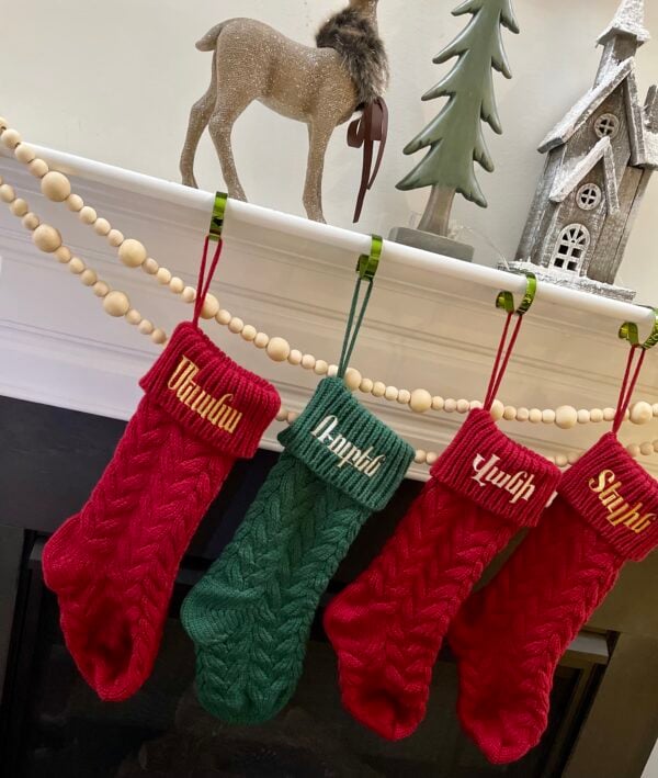 Custom personalized Christmas Stockings in Armenian and English, Large Knitted 18" inch for Family Holiday classic decor.