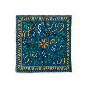 NATURAL SILK SCARF WITH ARMENIAN LETTERS AND CAUCASIAN PANTHERS BY KERPAZ