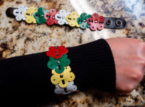 Genuine leather floral bracelet, colorful bracelet, red, green, yellow, brown bracelet, celtic bracelet