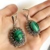 Sterling silver 925 ring and Earrings Marcasite jewellery ring large marcasite big green gemstone Malachite natural dangle earrings