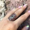 Sterling silver 925 red quartz stone ring full finger ring with red gem handmade Armenian ring for her