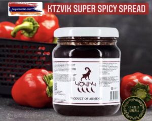 Ktzvik Super Spicy Spread Paste made with chili pepper sunflower oil, garlic, onion, sugar, salt, soy sauce, paprika powder