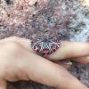 Sterling silver 925 red quartz stone ring full finger ring with red gem handmade Armenian ring for her