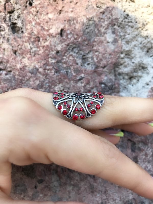 Sterling silver 925 red quartz stone ring full finger ring with red gem handmade Armenian ring for her