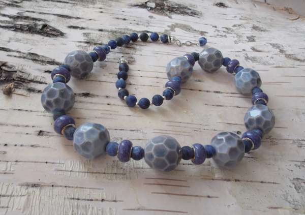 Handmade ceramic beads necklace "Sea foam"