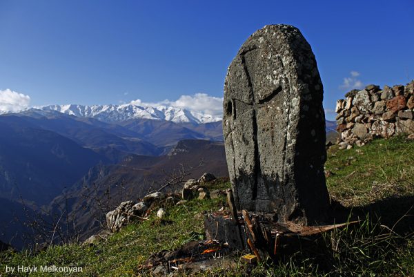 Old alone khatchkar. Photo print.