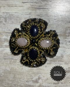 Golden cross with natural stones (Rose Quartz, Blue Aventurine)
